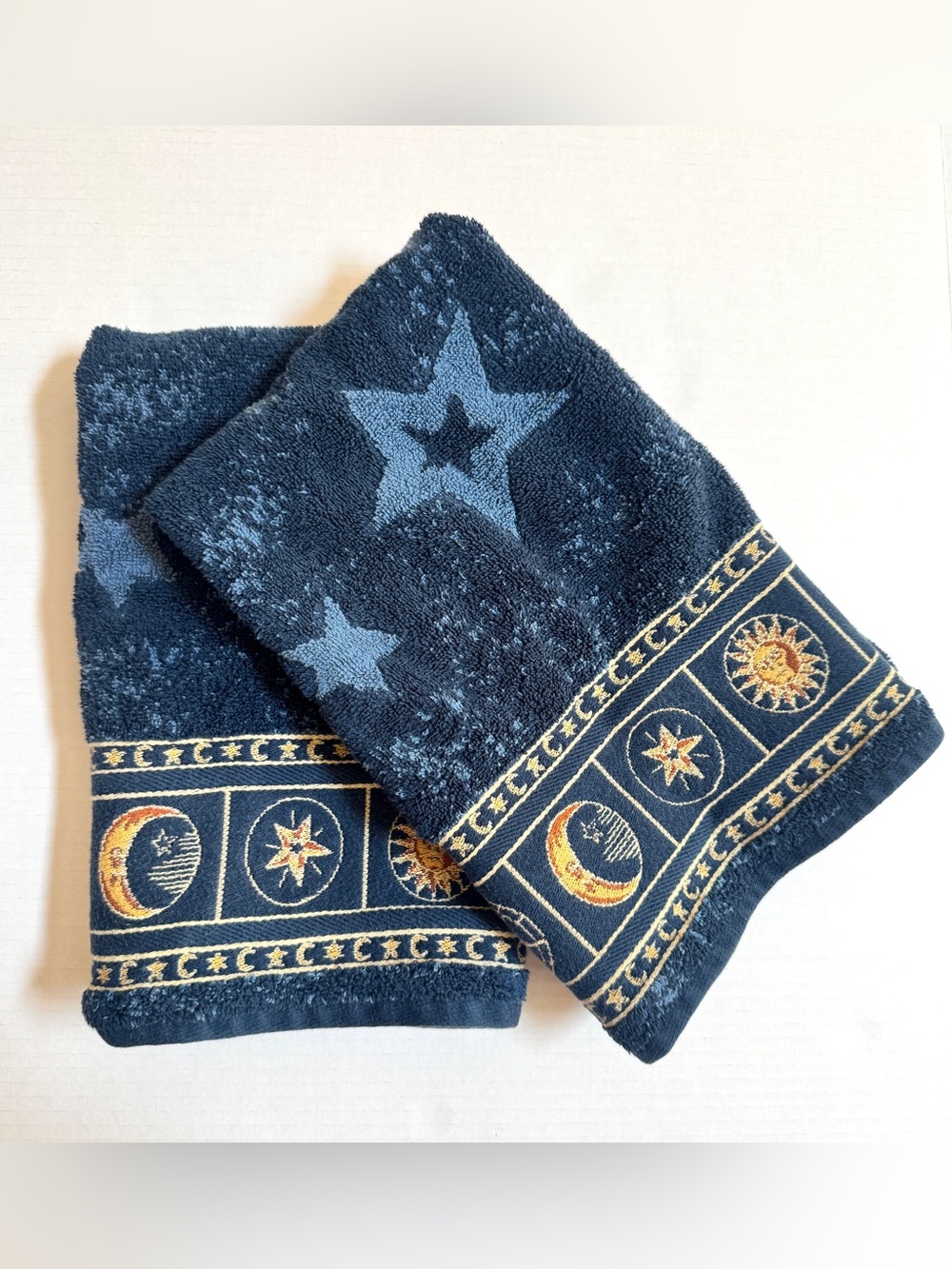 Set of 2 vintage  Y2K 1990s Springmaid Celestial Hand Towels Sun Moon Stars
